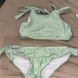 Green Gingham Kids Swim Bikini